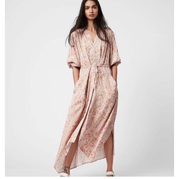AllSaints Desert Pink Yuni Vernus Reptile Print Maxi Dress Size 4 All Saints - Picture 1 of 10